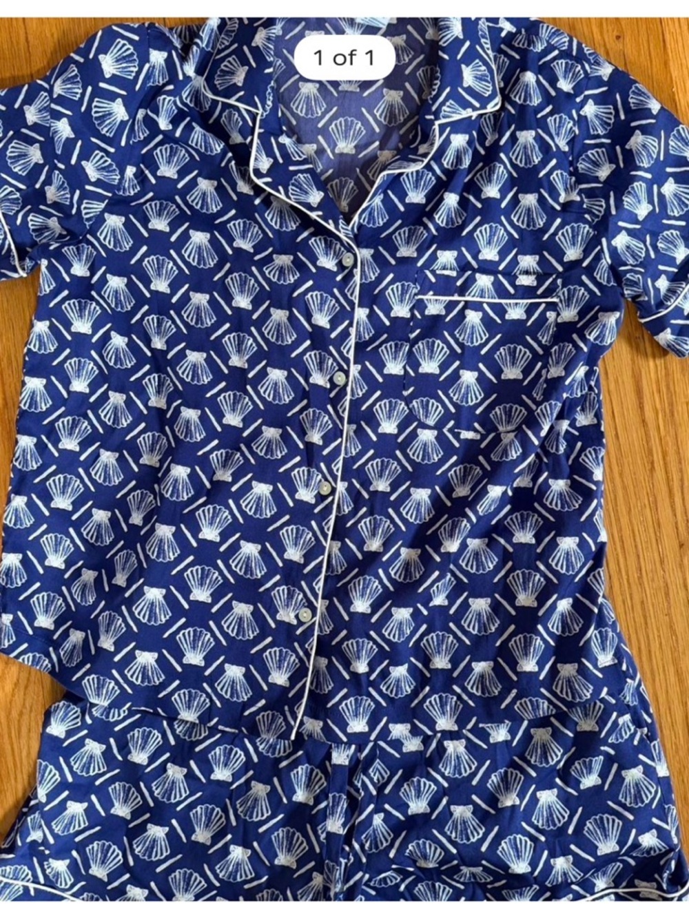 Sigrid Olsen Navy Blue Shell-Print Pajama Set